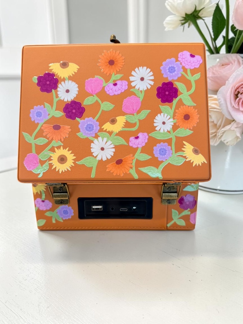 Handmade Floral CD & Record Player — UV Printed Wildflowers, Fully Functional